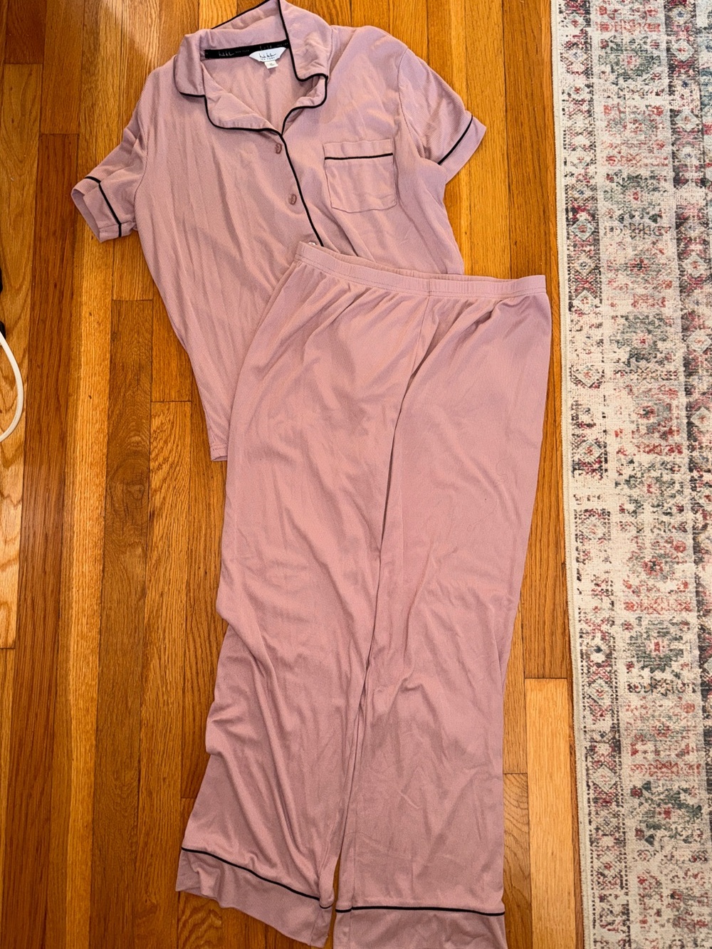 Dusty Rose Pajama Set with Black Trim